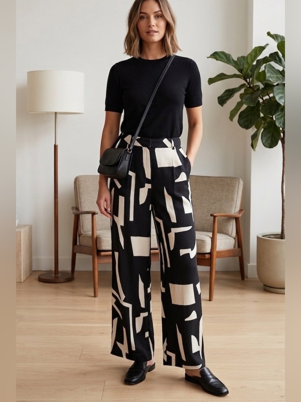 4th Reckless Abstract Black and White Women's Pants